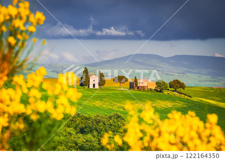 Val d'Orcia, Italy. Vitaleta Chapel (Cappella della Madonna di Vitaleta), San Quirico d'Orcia, Tuscany. 122164350