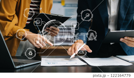 Co working process, team working.Coding software developer work with AR new design dashboard computer icons.team business concept in office Co working process, team working.Coding software developer work with AR new design dashboard computer icons.team business concept in office 122164779