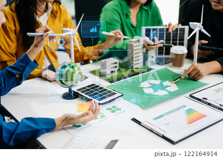 Business team people planning hand using laptop for working technology and business Net zero and carbon neutral concept. Business team people planning hand using laptop for working technology and business Net zero and carbon neutral concept. 122164914