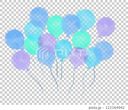 Balloons floating in the sky watercolor blue light blue illustration material 122164942