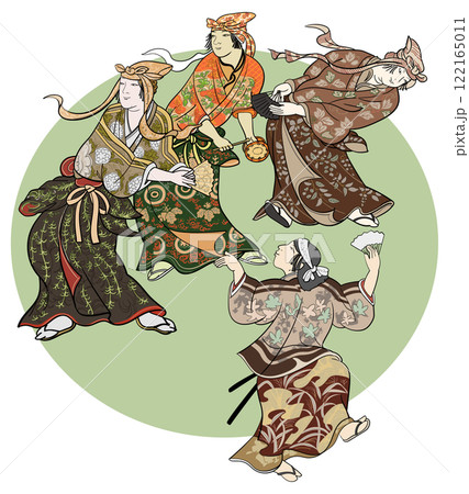 花下遊楽図4人 122165011