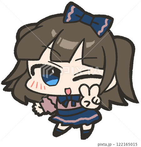 ウインクをしながらピースをしているかわいい地雷系の女の子のイラストです 122165015