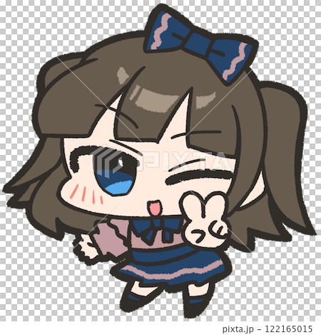 ウインクをしながらピースをしているかわいい地雷系の女の子のイラストです 122165015