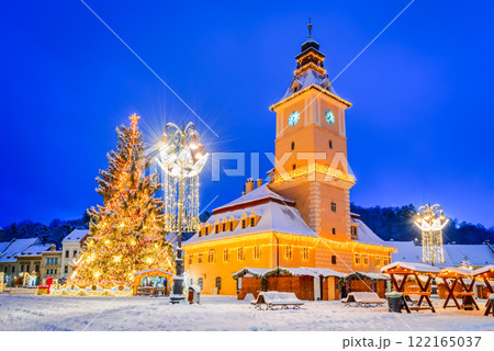 Brasov, Romania. Christmas Market and Santa Claus tree, winter holidays in Transylvania. 122165037