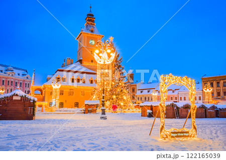 Brasov, Romania. Christmas Market and Santa Claus tree, winter holidays in Transylvania. Brasov, Romania. Christmas Market and Santa Claus tree, winter holidays in Transylvania. 122165039