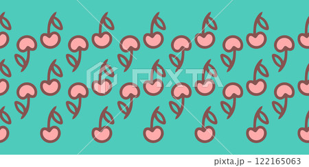 Seamless pattern featuring playful red and green cherries on a bright teal background. Ideal for textiles, wallpapers, packaging, digital art, invitations, stationery, home decor, gift wrap, crafts Seamless pattern featuring playful red and green cherries on a bright teal background. Ideal for textiles, wallpapers, packaging, digital art, invitations, stationery, home decor, gift wrap, crafts 122165063