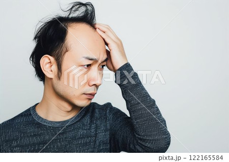 生え際の薄毛に悩む男性(AGA・男性型脱毛症・若ハゲ・M字ハゲ・はげ・育毛剤) 生え際の薄毛に悩む男性(AGA・男性型脱毛症・若ハゲ・M字ハゲ・はげ・育毛剤) 122165584