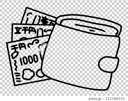シンプルタッチの新札と折りたたみ財布 線画 シンプルタッチの新札と折りたたみ財布 線画 122166333