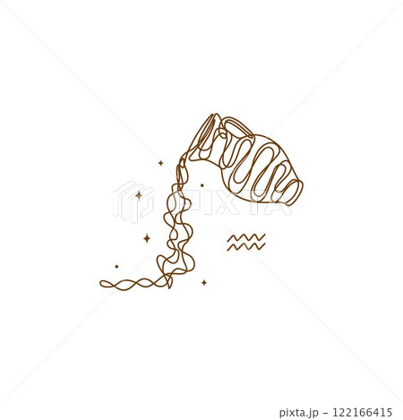 Continuous line drawing of astrological Aquarius zodiac sign. Line art symbol and icon of esoteric zodiacal horoscope. Minimalist black linear sketch isolated on white background. Continuous line drawing of astrological Aquarius zodiac sign. Line art symbol and icon of esoteric zodiacal horoscope. Minimalist black linear sketch isolated on white background. 122166415