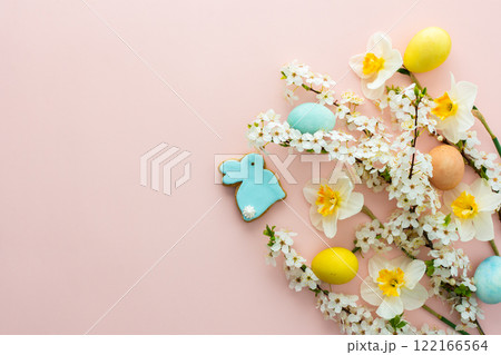 Spring flowers and Easter eggs and bunnies Spring flowers and Easter eggs and bunnies 122166564