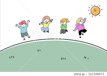 飛び跳ねる子どもたち　背景あり 122166671