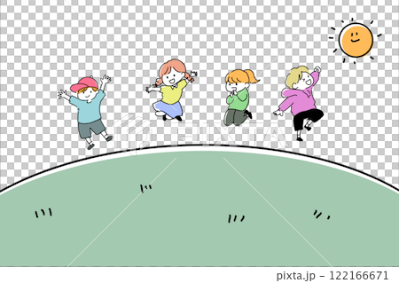 飛び跳ねる子どもたち　背景あり 122166671
