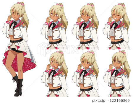 アイドル衣装を着た金髪褐色ギャルの立ち絵のイラスト素材 [122166869