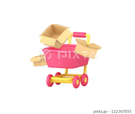 Shopping purchase buying goods trolley and cardboard box 3d icon realistic vector illustration Shopping purchase buying goods trolley and cardboard box 3d icon realistic vector illustration 122167055