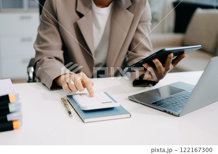 Business accountant or financial expert analyze business report graph and finance chart. banking business and stock market 122167300
