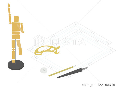 アナログ漫画を描く際の机の上のイメージイラスト アナログ漫画を描く際の机の上のイメージイラスト 122168316