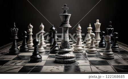 《AI画像》チェス盤に並べられたチェスの駒 《AI画像》チェス盤に並べられたチェスの駒 122168685