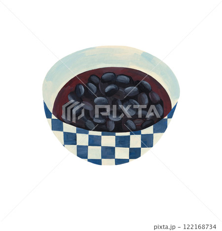 水彩絵の具で描いた日本料理の黒豆の煮物のイラストレーションです 122168734