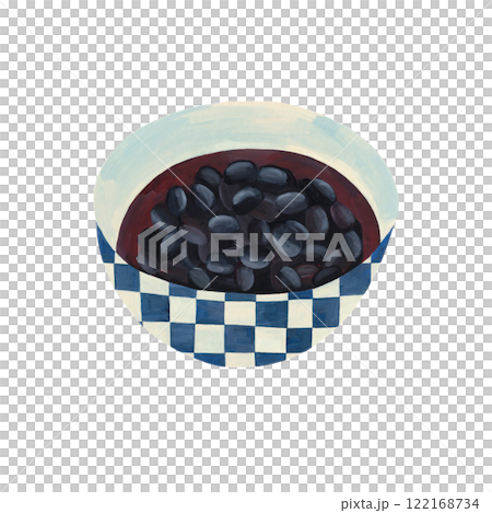 水彩絵の具で描いた日本料理の黒豆の煮物のイラストレーションです 122168734