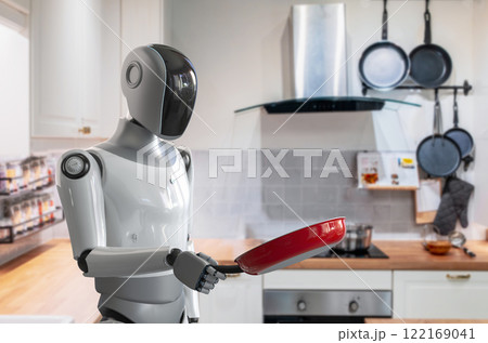 Home assistant robot cooking in kitchen Home assistant robot cooking in kitchen 122169041