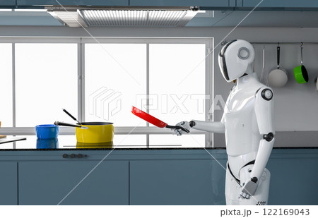Home assistant robot cooking in kitchen Home assistant robot cooking in kitchen 122169043