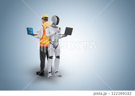 Automation industry with engineer work with assistant robot 122169182