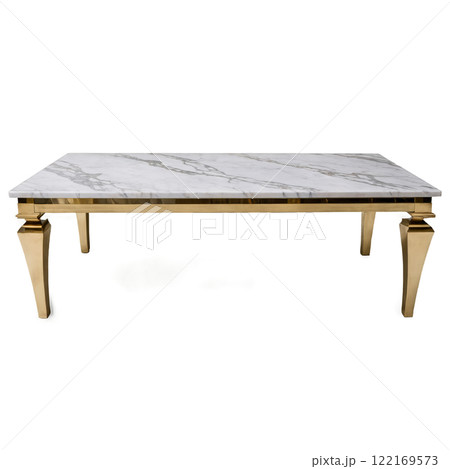 Elegant marble top coffee table with gold legs in modern living room setting Elegant marble top coffee table with gold legs in modern living room setting 122169573