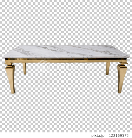 Elegant marble top coffee table with gold legs in modern living room setting Elegant marble top coffee table with gold legs in modern living room setting 122169573