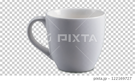 Empty white ceramic mug with a sleek design on a plain background 122169727