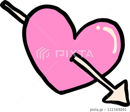 Valentine one Heart with arrow Hand Drawn Outline 122169891