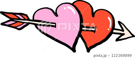 Valentine Two Hearts with arrow Hand Drawn Outline Valentine Two Hearts with arrow Hand Drawn Outline 122169899