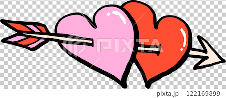 Valentine Two Hearts with arrow Hand Drawn Outline Valentine Two Hearts with arrow Hand Drawn Outline 122169899