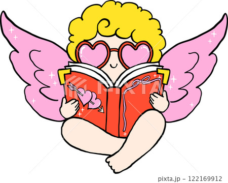 Retro Valentine Bookish Cupid Reading Love Book 122169912