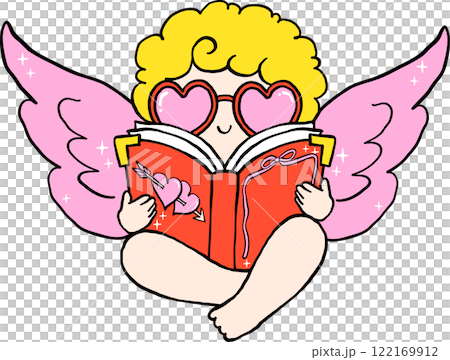 Retro Valentine Bookish Cupid Reading Love Book 122169912