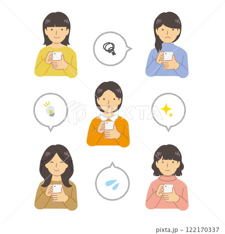 スマートフォンを使う女性イラストセット 122170337