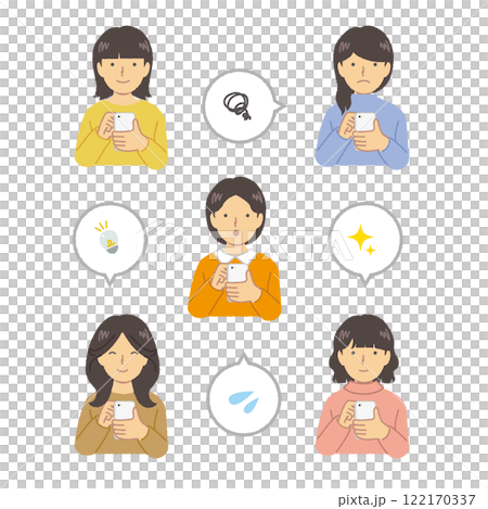 Illustration set of a woman using a smartphone 122170337