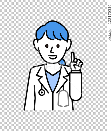 A female doctor in a white coat explaining 122170536