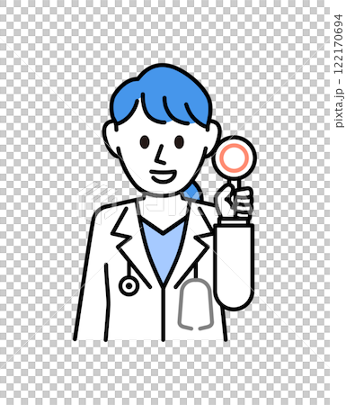A female doctor in a white coat showing a circle 122170694