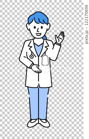 A female doctor in a white coat explaining A female doctor in a white coat explaining 122170698