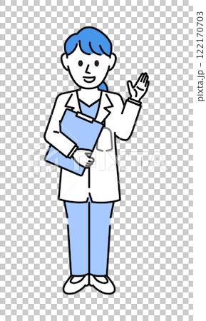 白衣を着た説明する女医 122170703