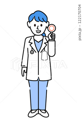 白衣を着た丸を出す女医 122170704