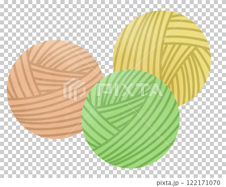 Illustration of three colors of yarn: green, beige, and yellow Illustration of three colors of yarn: green, beige, and yellow 122171070