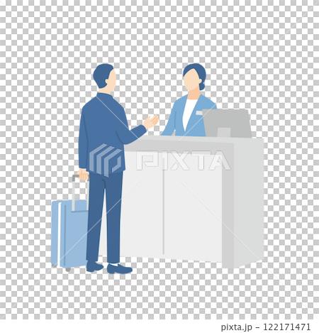 女工作人員在接待櫃檯指導商人 女工作人員在接待櫃檯指導商人 122171471