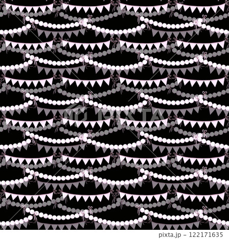 Garlands seamless pattern. Hand drawn watercolor illustration of string of beads isolated on black background. Can be used for textile, fabric, scrapbook and other printed products. Garlands seamless pattern. Hand drawn watercolor illustration of string of beads isolated on black background. Can be used for textile, fabric, scrapbook and other printed products. 122171635