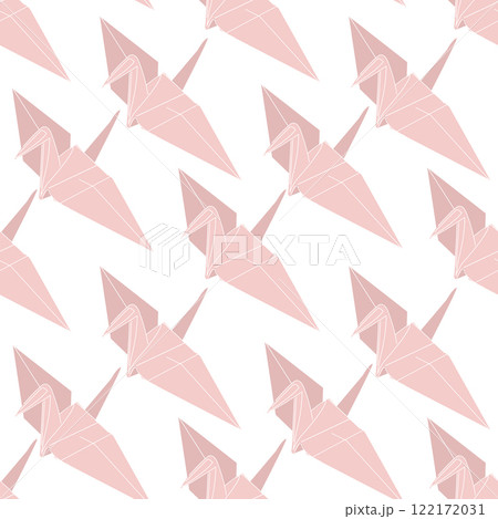 Cute seamless pattern with pink origami crane. Print with folded paper birds. Cute seamless pattern with pink origami crane. Print with folded paper birds. 122172031