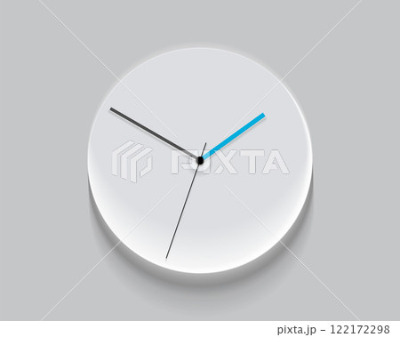 Simple light classic clock in realistic flat style, with a blue arrow. Time on white background. Business watch. Vector design element for you project Simple light classic clock in realistic flat style, with a blue arrow. Time on white background. Business watch. Vector design element for you project 122172298