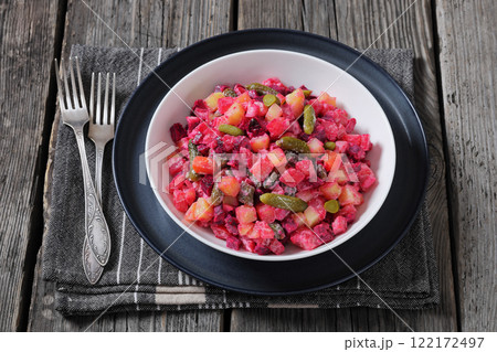Rosolli, Finnish Christmas festive salad in a bowl 122172497