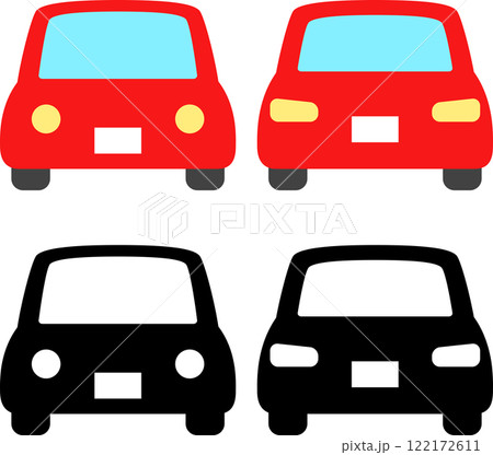 自動車の正面と後方のシンプルなアイコン 122172611