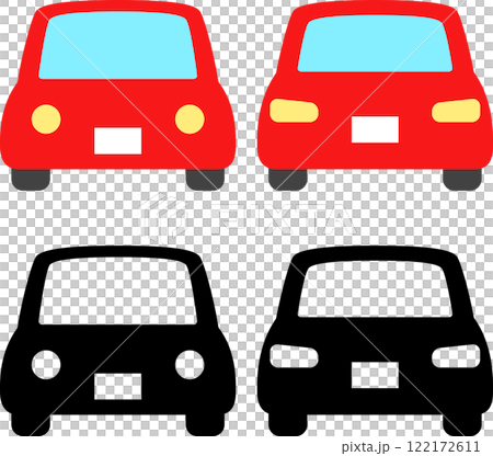 自動車の正面と後方のシンプルなアイコン 122172611
