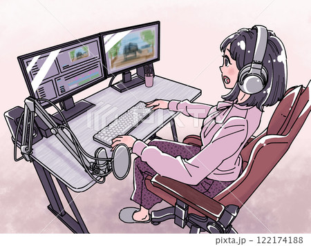 パソコンで動画制作をする女性 122174188
